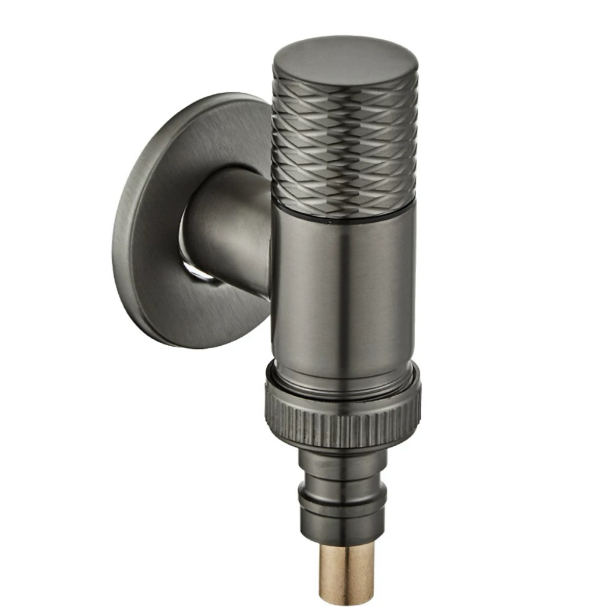 Katup Sudut Penghenti Air Pegangan Knurled Gun Grey