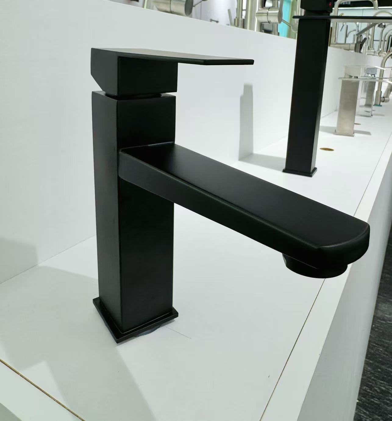 Modern Minimalist Style Frosted Black Square Basin Faucet