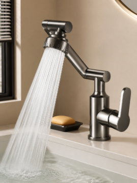 Rotating Robotic Arm Hot And Cold Basin Faucet 