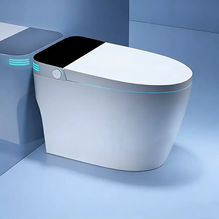 Tampilan Digital LED Tutup Otomatis Flip-Top Pelindung Busa Siphon Smart Toilet